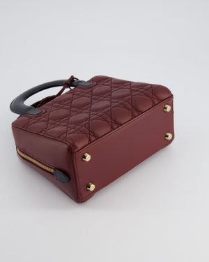 Christian Dior Burgundy 
Black Small Cannage Lily Bag in Cannage Lambskin Leather and Champagne Gold Hardware