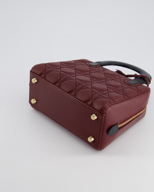 Christian Dior Burgundy 
Black Small Cannage Lily Bag in Cannage Lambskin Leather and Champagne Gold Hardware