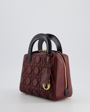 Christian Dior Burgundy 
Black Small Cannage Lily Bag in Cannage Lambskin Leather and Champagne Gold Hardware