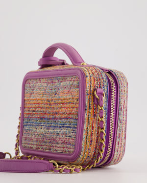 *HOT* Chanel Purple 
Multicolour Tweed Small CC Vanity Case Bag in Lambskin Leather with Brushed Gold Hardware