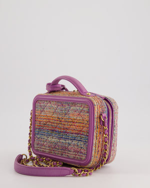 *HOT* Chanel Purple 
Multicolour Tweed Small CC Vanity Case Bag in Lambskin Leather with Brushed Gold Hardware