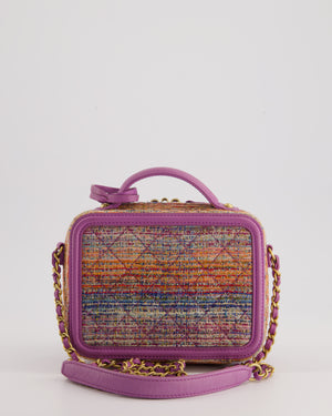 *HOT* Chanel Purple 
Multicolour Tweed Small CC Vanity Case Bag in Lambskin Leather with Brushed Gold Hardware