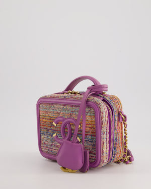 *HOT* Chanel Purple 
Multicolour Tweed Small CC Vanity Case Bag in Lambskin Leather with Brushed Gold Hardware