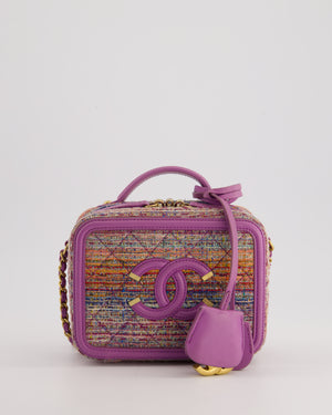 *HOT* Chanel Purple 
Multicolour Tweed Small CC Vanity Case Bag in Lambskin Leather with Brushed Gold Hardware