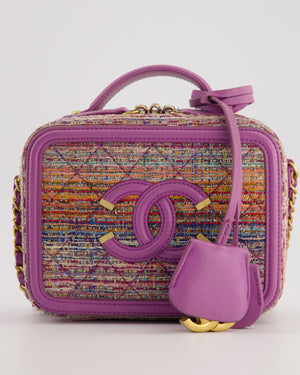 *HOT* Chanel Purple 
Multicolour Tweed Small CC Vanity Case Bag in Lambskin Leather with Brushed Gold Hardware