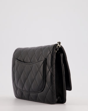 Chanel Black Quilted Wallet on Chain Bag In Lambskin Leather with Silver Hardware