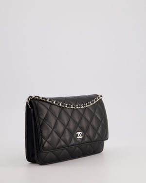 Chanel Black Quilted Wallet on Chain Bag In Lambskin Leather with Silver Hardware