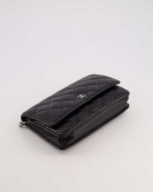 Chanel Black Quilted Wallet on Chain Bag In Lambskin Leather with Silver Hardware