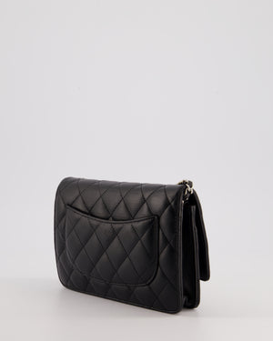 Chanel Black Quilted Wallet on Chain Bag In Lambskin Leather with Silver Hardware