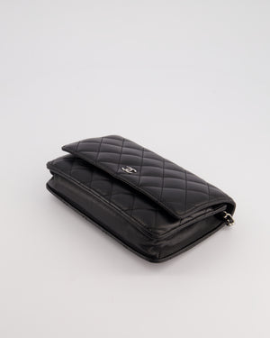 Chanel Black Quilted Wallet on Chain Bag In Lambskin Leather with Silver Hardware