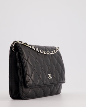 Chanel Black Quilted Wallet on Chain Bag In Lambskin Leather with Silver Hardware