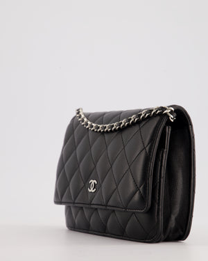 Chanel Black Quilted Wallet on Chain Bag In Lambskin Leather with Silver Hardware