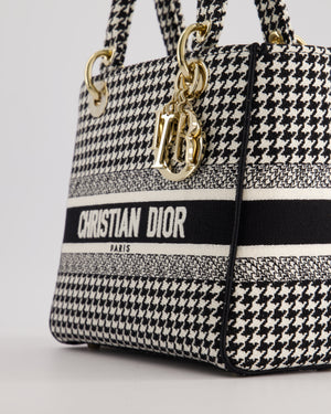 *RARE* Christian Dior Black 
White Houndstooth Medium Lady Dior Bag in Canvas with Champagne Gold Hardware