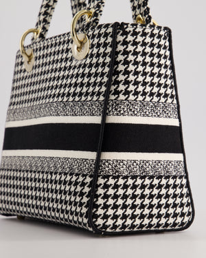 *RARE* Christian Dior Black 
White Houndstooth Medium Lady Dior Bag in Canvas with Champagne Gold Hardware