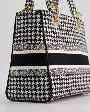 *RARE* Christian Dior Black 
White Houndstooth Medium Lady Dior Bag in Canvas with Champagne Gold Hardware