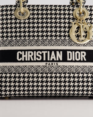 *RARE* Christian Dior Black 
White Houndstooth Medium Lady Dior Bag in Canvas with Champagne Gold Hardware