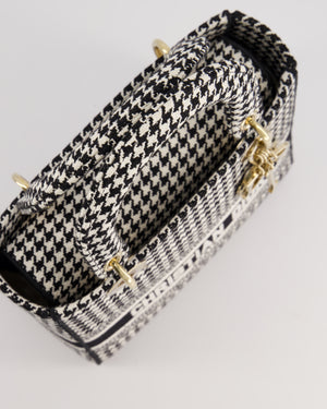 *RARE* Christian Dior Black 
White Houndstooth Medium Lady Dior Bag in Canvas with Champagne Gold Hardware