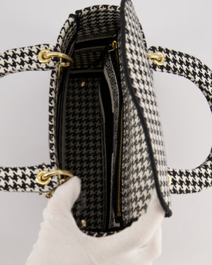 *RARE* Christian Dior Black 
White Houndstooth Medium Lady Dior Bag in Canvas with Champagne Gold Hardware