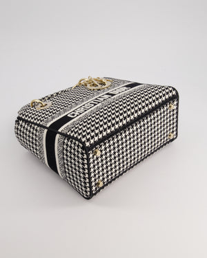 *RARE* Christian Dior Black 
White Houndstooth Medium Lady Dior Bag in Canvas with Champagne Gold Hardware