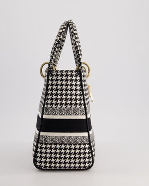 *RARE* Christian Dior Black 
White Houndstooth Medium Lady Dior Bag in Canvas with Champagne Gold Hardware