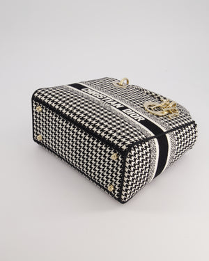 *RARE* Christian Dior Black 
White Houndstooth Medium Lady Dior Bag in Canvas with Champagne Gold Hardware