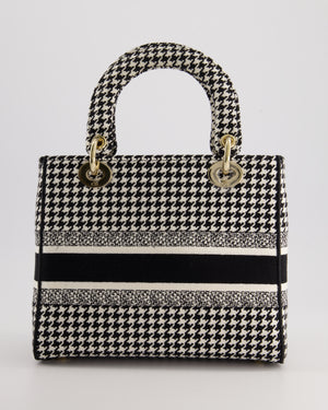 *RARE* Christian Dior Black 
White Houndstooth Medium Lady Dior Bag in Canvas with Champagne Gold Hardware