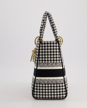 *RARE* Christian Dior Black 
White Houndstooth Medium Lady Dior Bag in Canvas with Champagne Gold Hardware