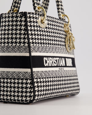 *RARE* Christian Dior Black 
White Houndstooth Medium Lady Dior Bag in Canvas with Champagne Gold Hardware