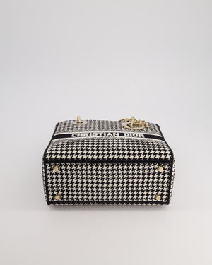 *RARE* Christian Dior Black 
White Houndstooth Medium Lady Dior Bag in Canvas with Champagne Gold Hardware