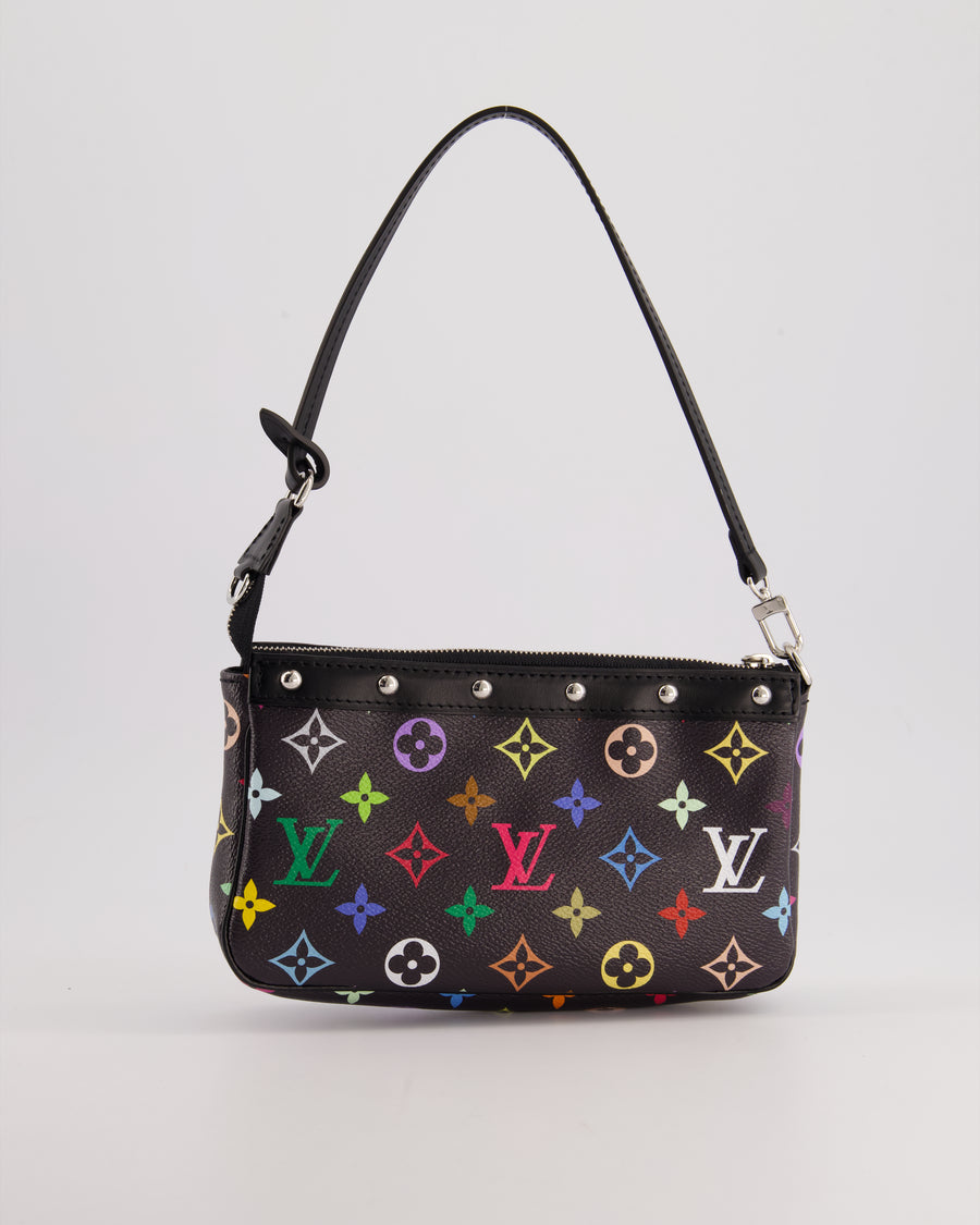 *NEW* Louis Vuitton X Takashi Murakami Black Pochette Accessories Bag in Coated Canvas 
Calfskin Leather with Silver Hardware