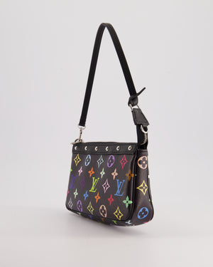 *NEW* Louis Vuitton X Takashi Murakami Black Pochette Accessories Bag in Coated Canvas 
Calfskin Leather with Silver Hardware