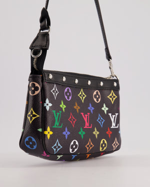 *NEW* Louis Vuitton X Takashi Murakami Black Pochette Accessories Bag in Coated Canvas 
Calfskin Leather with Silver Hardware