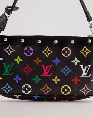 *NEW* Louis Vuitton X Takashi Murakami Black Pochette Accessories Bag in Coated Canvas 
Calfskin Leather with Silver Hardware