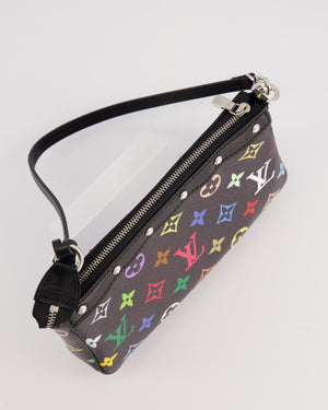 *NEW* Louis Vuitton X Takashi Murakami Black Pochette Accessories Bag in Coated Canvas 
Calfskin Leather with Silver Hardware