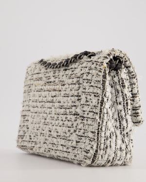 Chanel White and Black Tweed Medium Reissue Double Flap Bag with Embellished Detail and Gun-Metal Hardware RRP £8,180