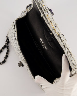 Chanel White and Black Tweed Medium Reissue Double Flap Bag with Embellished Detail and Gun-Metal Hardware RRP £8,180