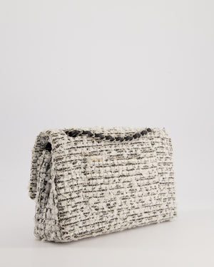 Chanel White and Black Tweed Medium Reissue Double Flap Bag with Embellished Detail and Gun-Metal Hardware RRP £8,180