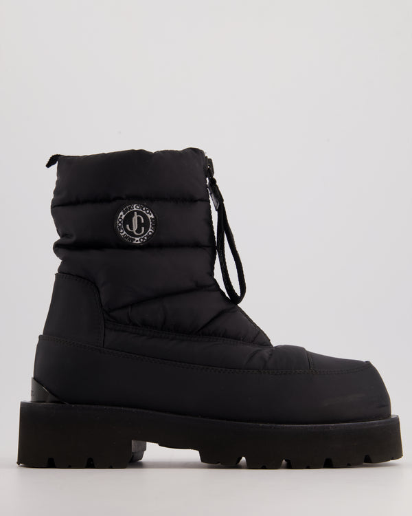 Jimmy Choo Padded Black Zip-Up Waterproof Snow Boots With Side Logo Detail Size EU 40