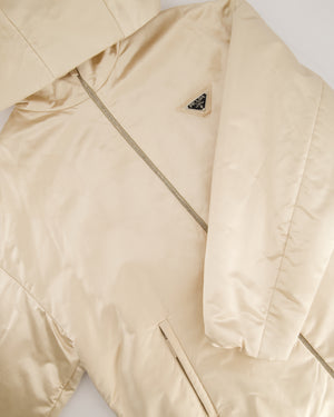 Prada Beige Nylon Hooded Puffer Jacket with Logo Detail Size IT 38 (UK 6)