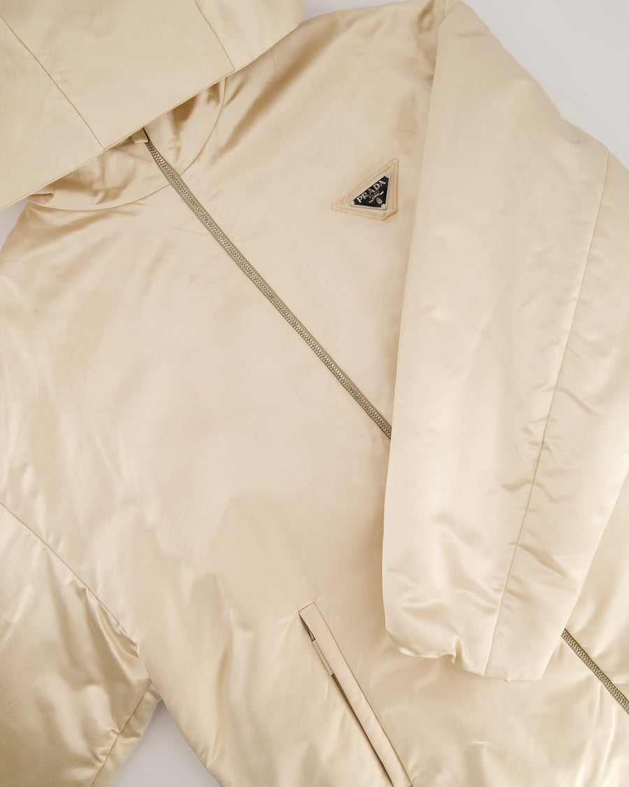 Prada Beige Nylon Hooded Puffer Jacket with Logo Detail Size IT 38 (UK 6)