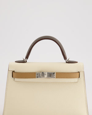 *RARE* Hermès Mini Kelly II Tricolour 20cm Bag In Nata, Chai and Gris Meyer Epsom Leather with Palladium Hardware