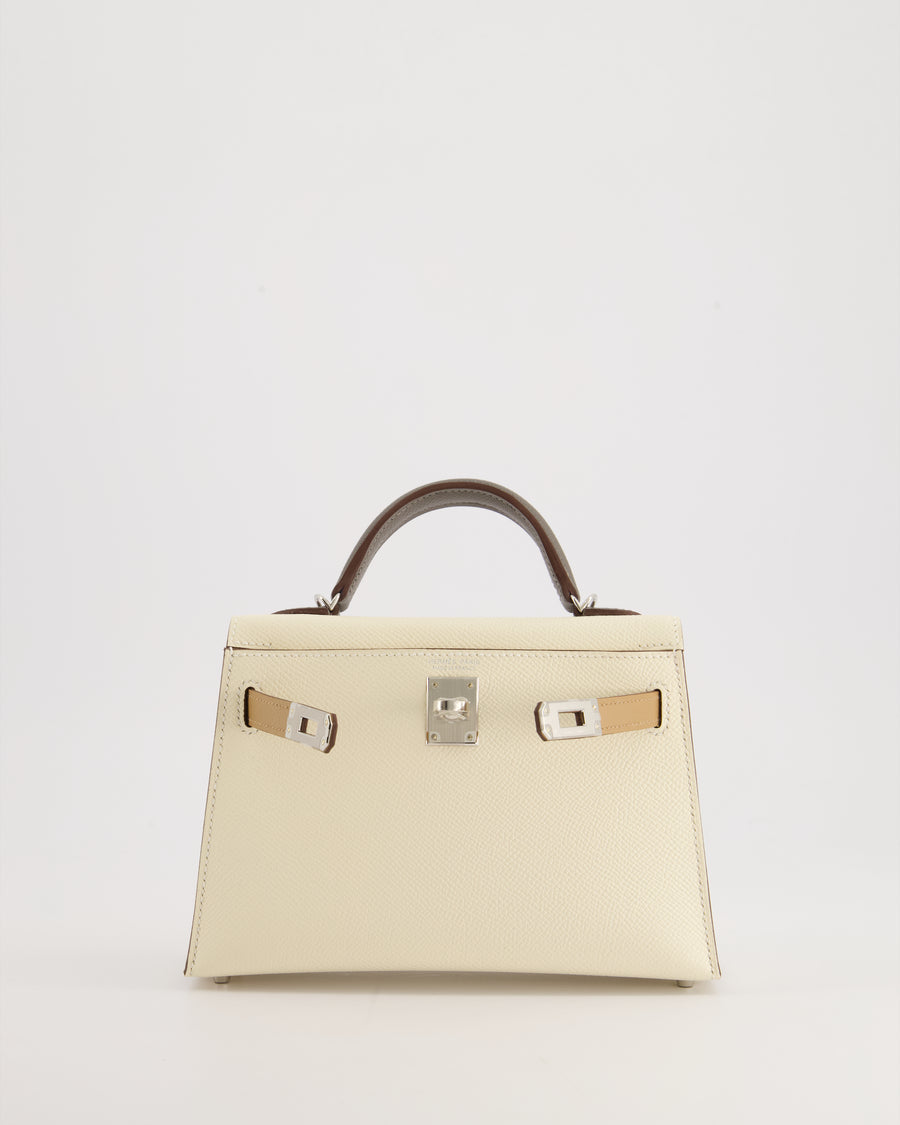 *RARE* Hermès Mini Kelly II Tricolour 20cm Bag In Nata, Chai and Gris Meyer Epsom Leather with Palladium Hardware