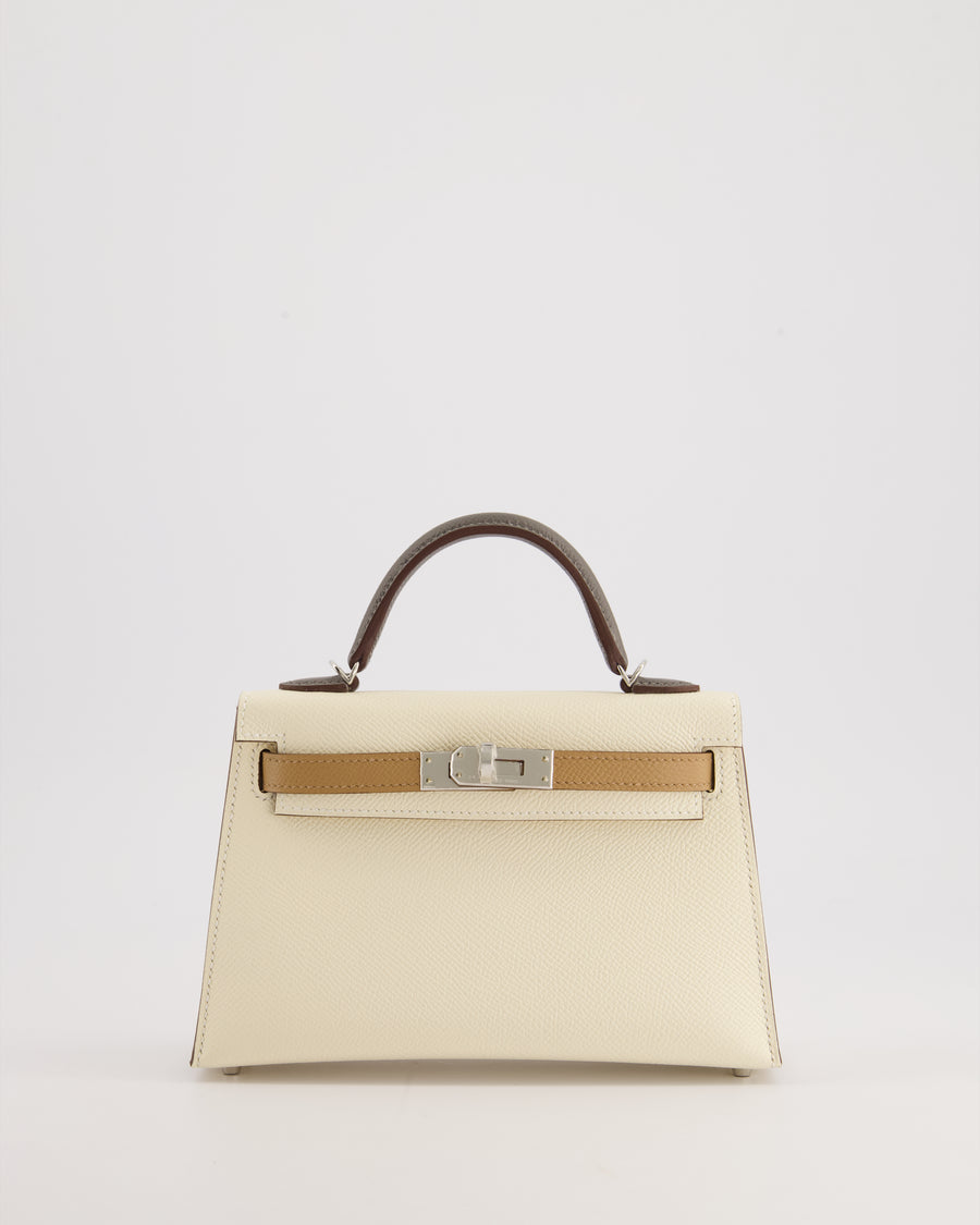 *RARE* Hermès Mini Kelly II Tricolour 20cm Bag In Nata, Chai and Gris Meyer Epsom Leather with Palladium Hardware