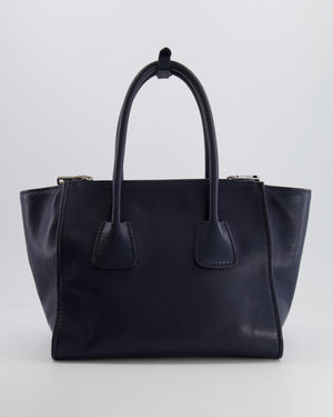 Prada Navy Leather Medium Tote Bag with Logo and Silver Hardware RRP £1,950