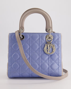 Christian Dior Celeste 
Light Grey Medium Lady Dior Bag in Cannage Lambskin with Silver Hardware RRP £5,300