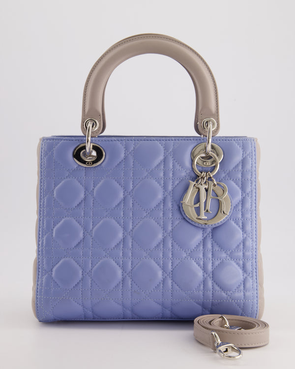 Christian Dior Celeste 
Light Grey Medium Lady Dior Bag in Cannage Lambskin with Silver Hardware RRP £5,300