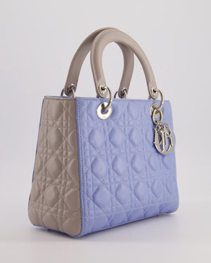 Christian Dior Celeste 
Light Grey Medium Lady Dior Bag in Cannage Lambskin with Silver Hardware RRP £5,300