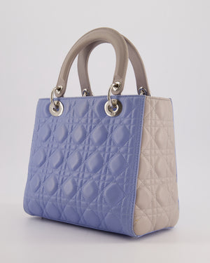 Christian Dior Celeste 
Light Grey Medium Lady Dior Bag in Cannage Lambskin with Silver Hardware RRP £5,300