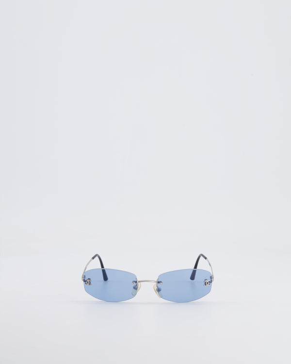 Chanel Vintage Baby Blue Sunglasses with Silver CC Logo Detail