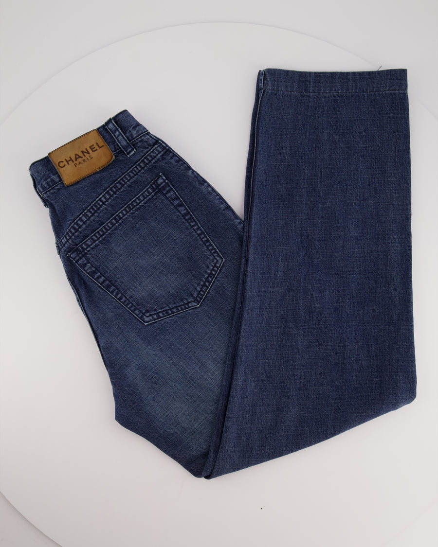 Chanel Vintage 01/A Washed Blue Denim 3 Zip Jeans Size FR 38 (UK 10)